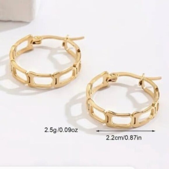 Silver Stainless Steel Geometric Hoop Earrings - Picture 4 of 4